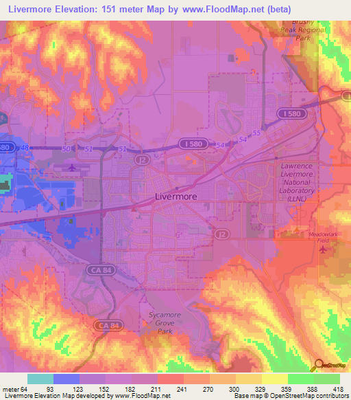 Livermore,US Elevation Map