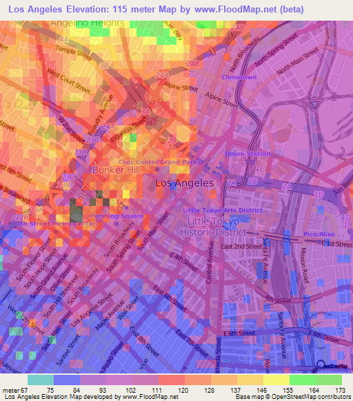 Los Angeles,US Elevation Map