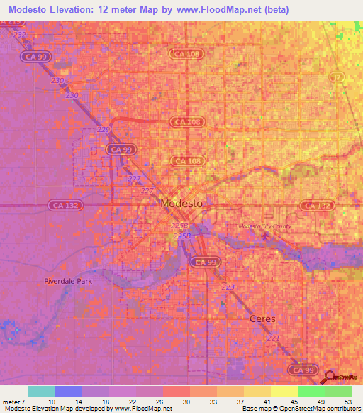 Modesto,US Elevation Map