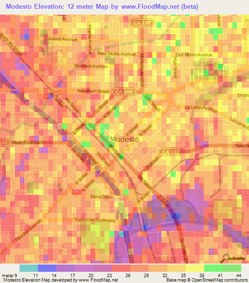 Modesto,US Elevation Map