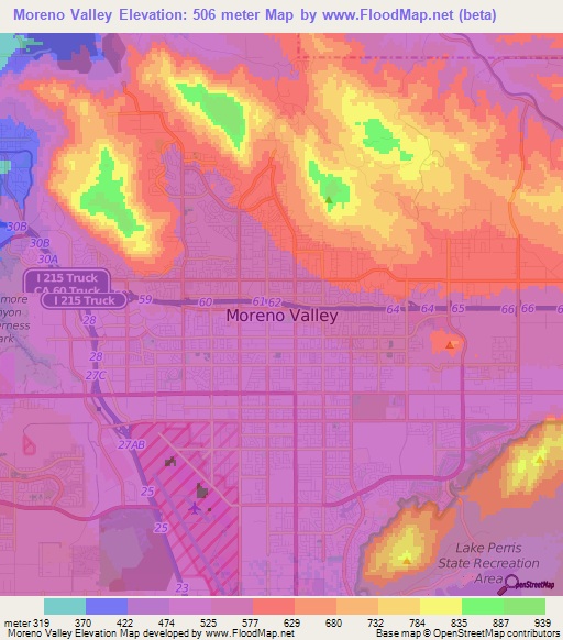 Moreno Valley,US Elevation Map