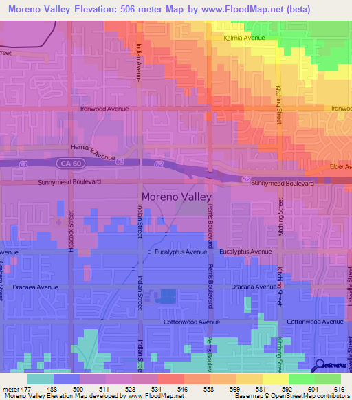 Moreno Valley,US Elevation Map