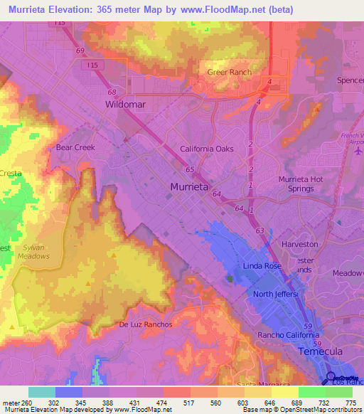 Murrieta,US Elevation Map