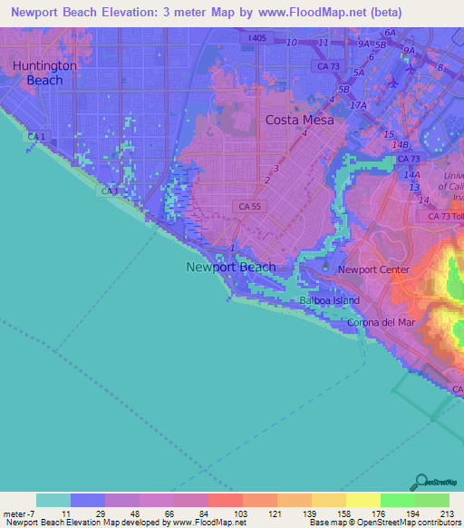 Newport Beach,US Elevation Map