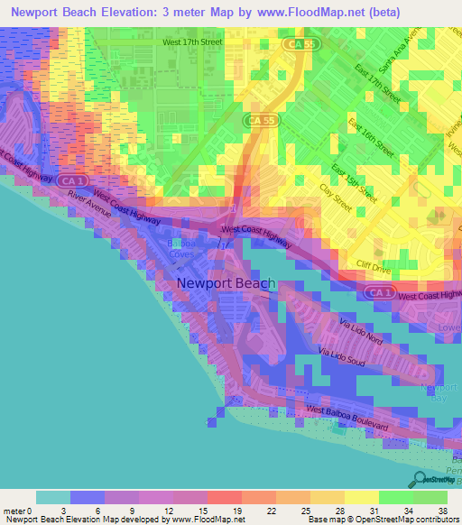 Newport Beach,US Elevation Map