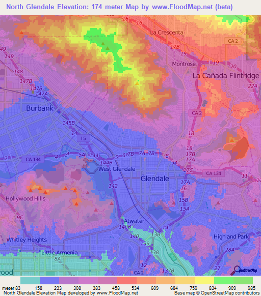 North Glendale,US Elevation Map