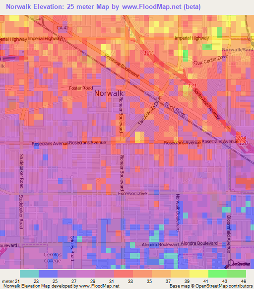 Norwalk,US Elevation Map