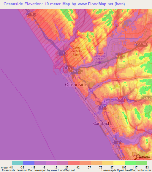 Oceanside,US Elevation Map