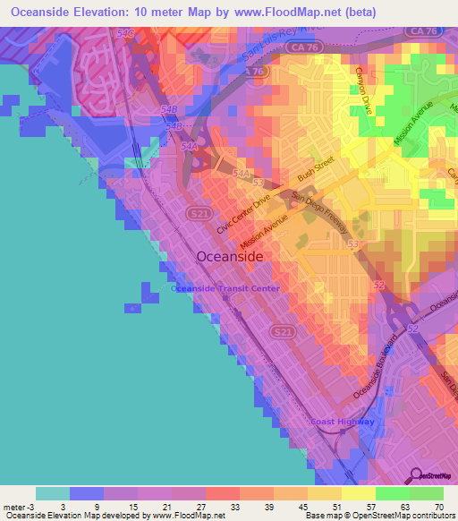 Oceanside,US Elevation Map