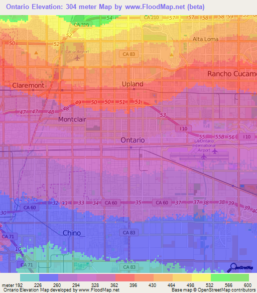 Ontario,US Elevation Map