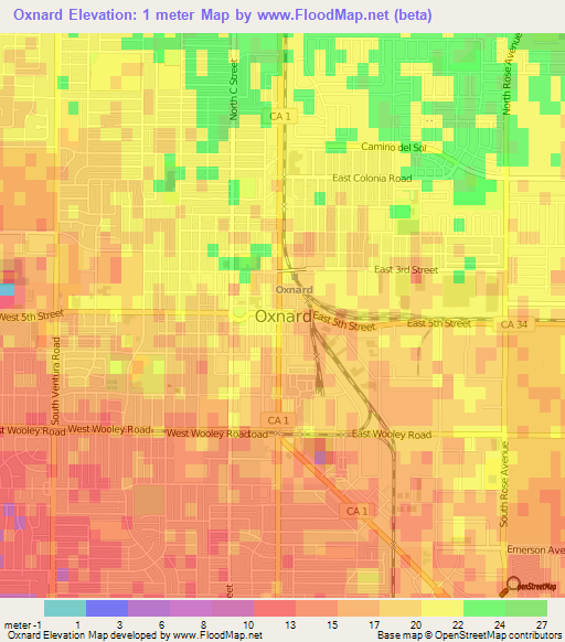 Oxnard,US Elevation Map