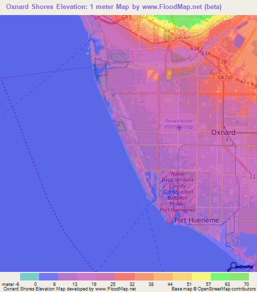 Oxnard Shores,US Elevation Map