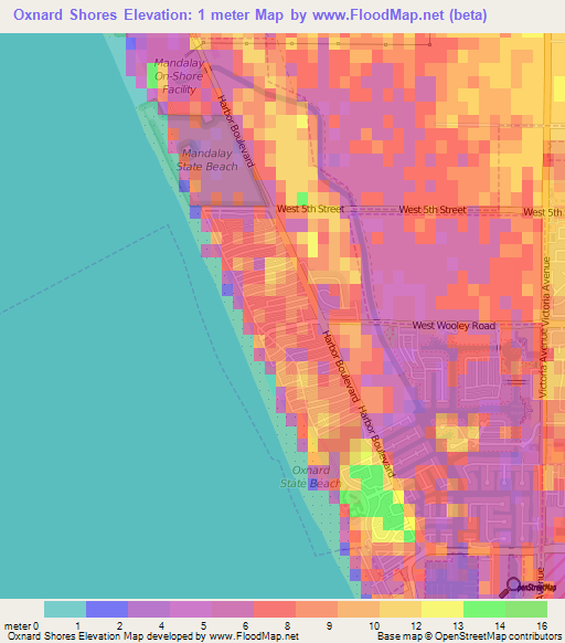 Oxnard Shores,US Elevation Map