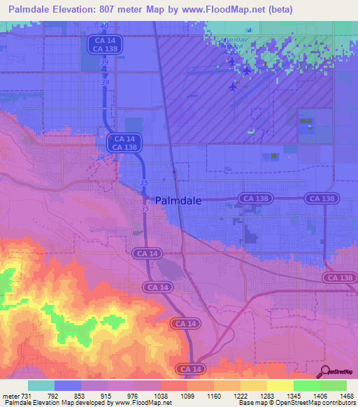 Palmdale,US Elevation Map