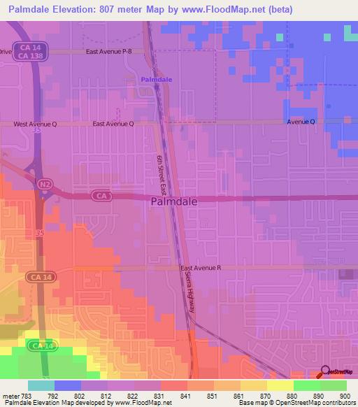 Palmdale,US Elevation Map