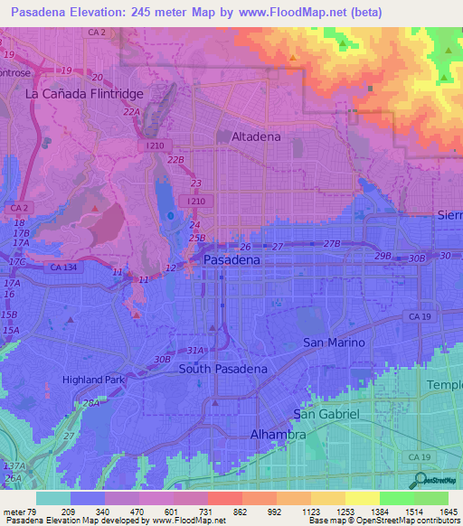 Pasadena,US Elevation Map