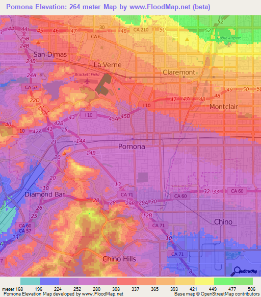 Pomona,US Elevation Map