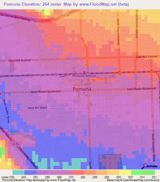 Pomona,US Elevation Map