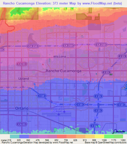 Rancho Cucamonga,US Elevation Map