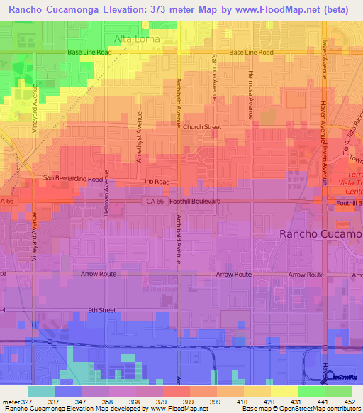 Rancho Cucamonga,US Elevation Map