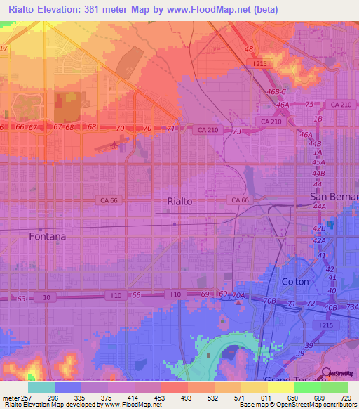 Rialto,US Elevation Map