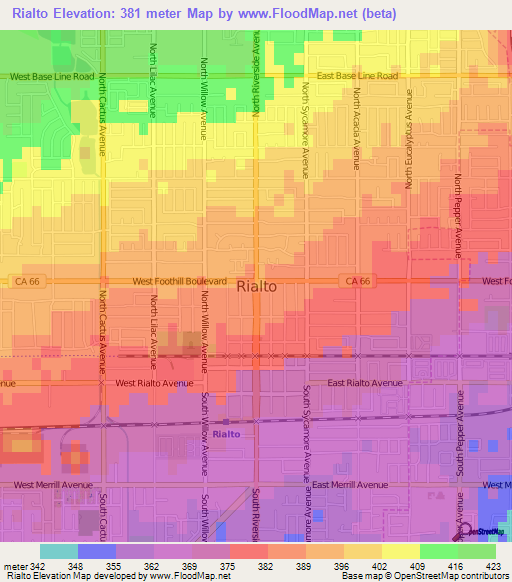 Rialto,US Elevation Map