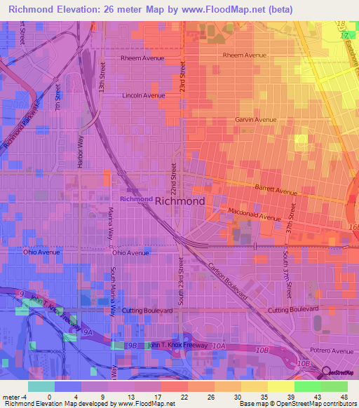 Richmond,US Elevation Map