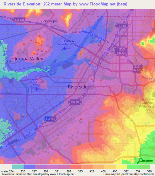 Riverside,US Elevation Map