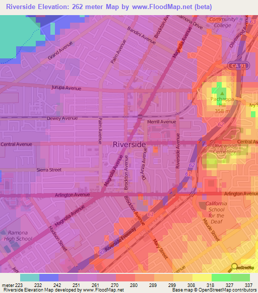 Riverside,US Elevation Map