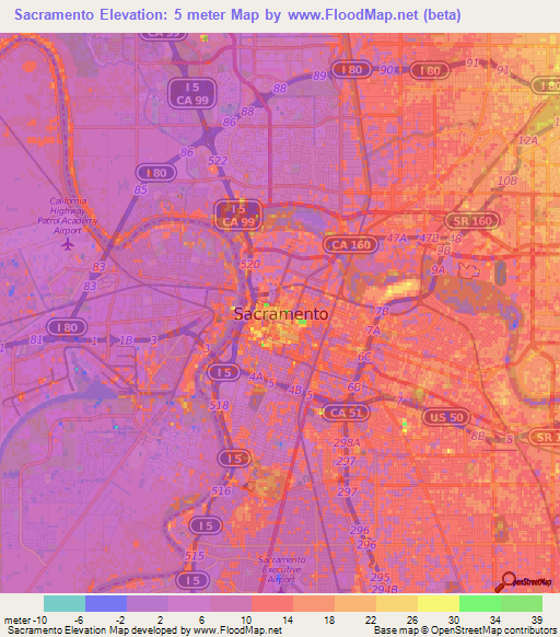 Sacramento,US Elevation Map