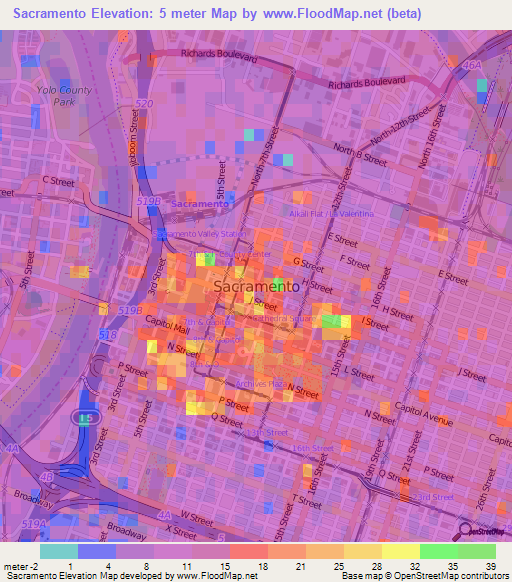 Sacramento,US Elevation Map