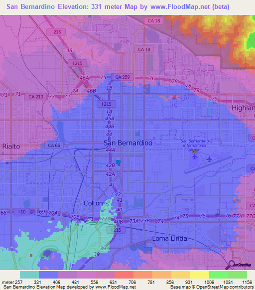 San Bernardino,US Elevation Map