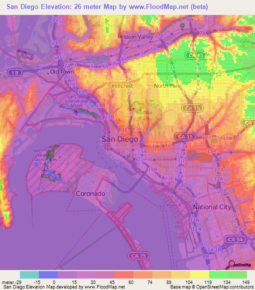 San Diego,US Elevation Map