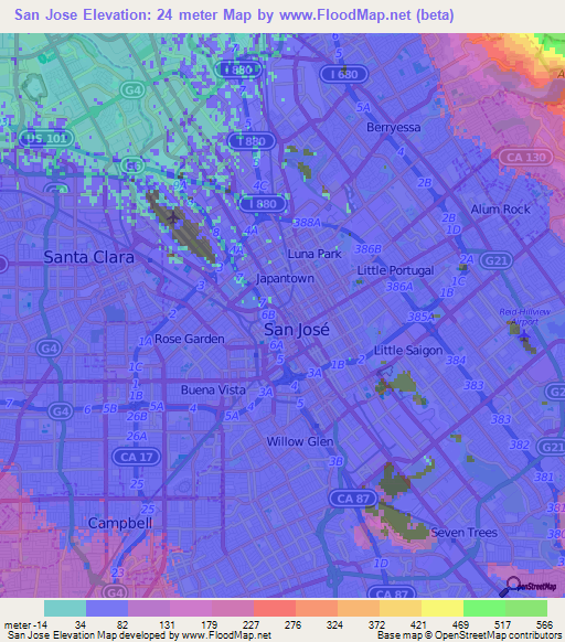 San Jose,US Elevation Map