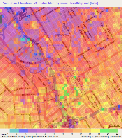 San Jose,US Elevation Map