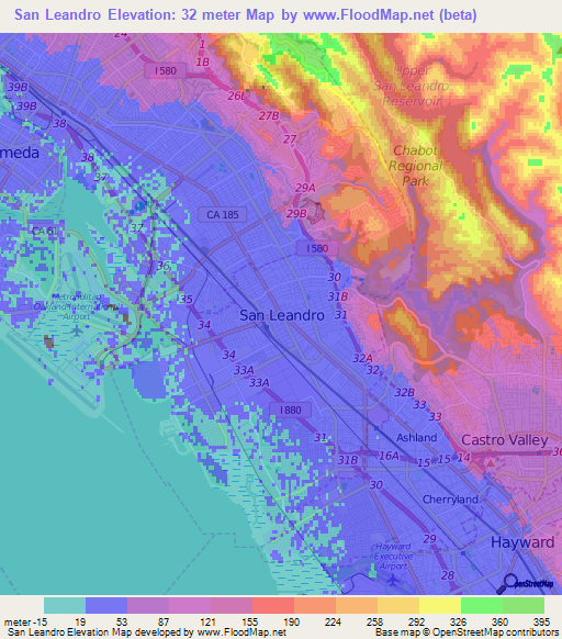 San Leandro,US Elevation Map