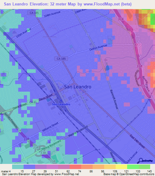 San Leandro,US Elevation Map