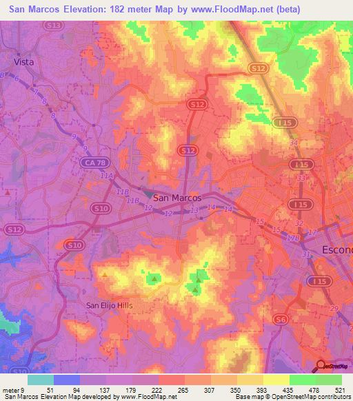 San Marcos,US Elevation Map