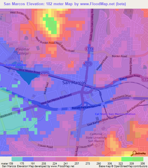 San Marcos,US Elevation Map