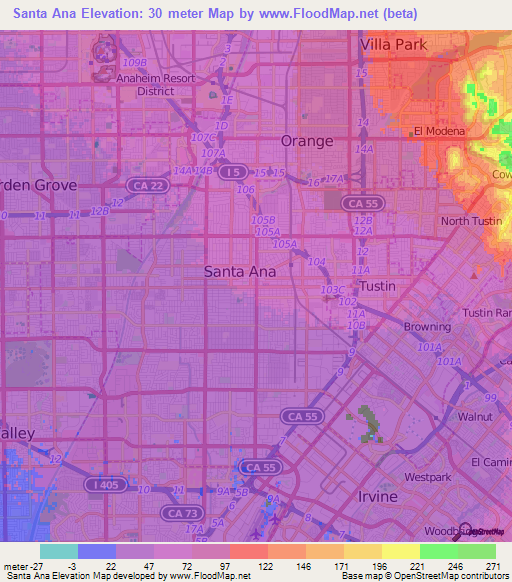 Santa Ana,US Elevation Map