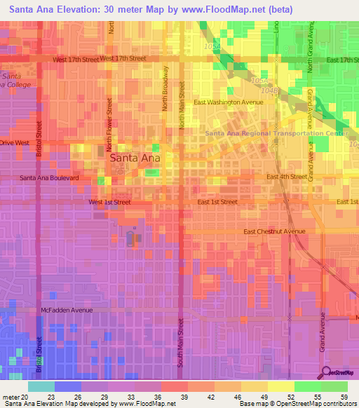 Santa Ana,US Elevation Map