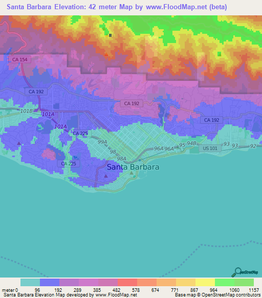 Santa Barbara,US Elevation Map