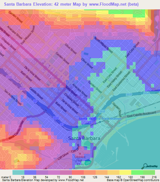 Santa Barbara,US Elevation Map