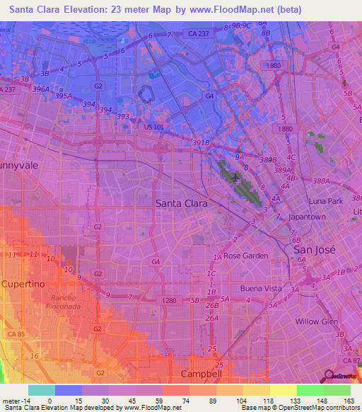 Santa Clara,US Elevation Map