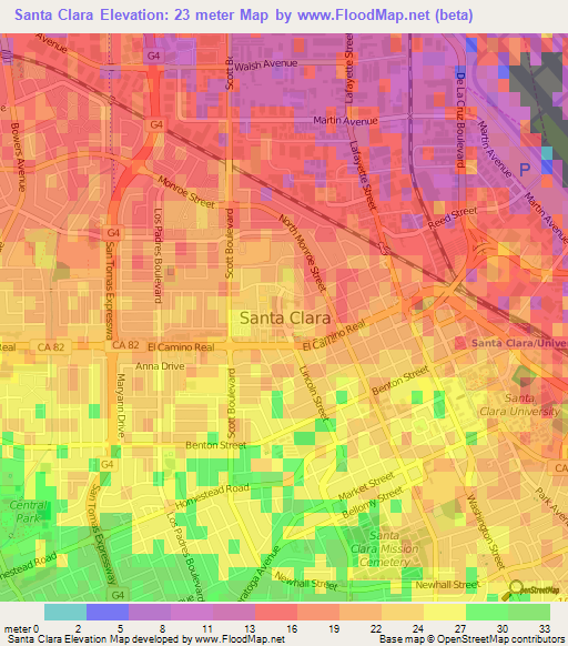 Santa Clara,US Elevation Map