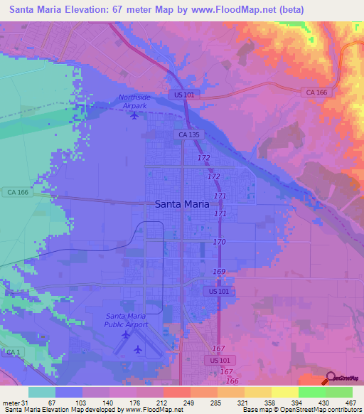 Santa Maria,US Elevation Map