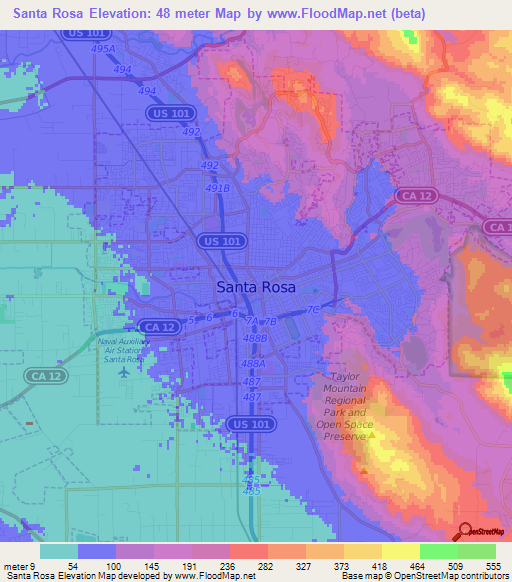 Santa Rosa,US Elevation Map