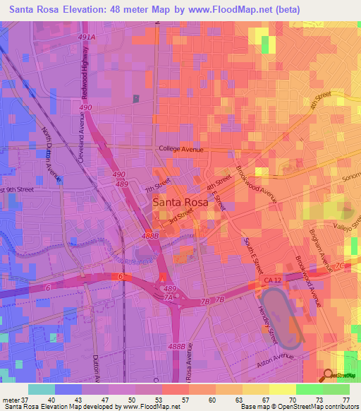 Santa Rosa,US Elevation Map