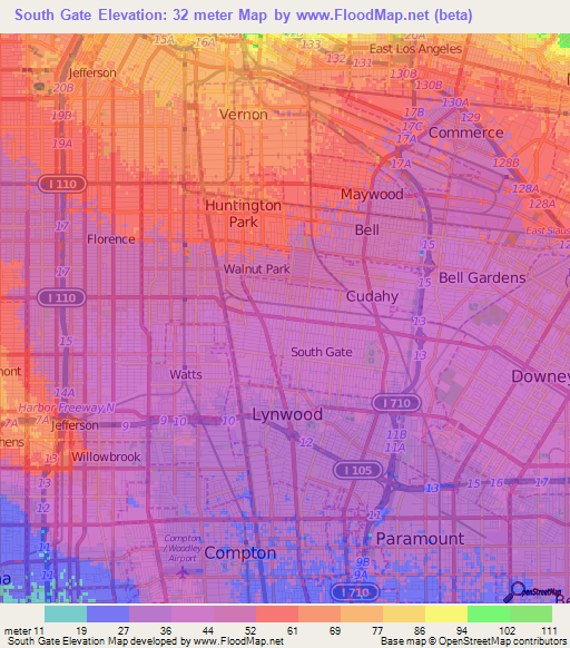 South Gate,US Elevation Map