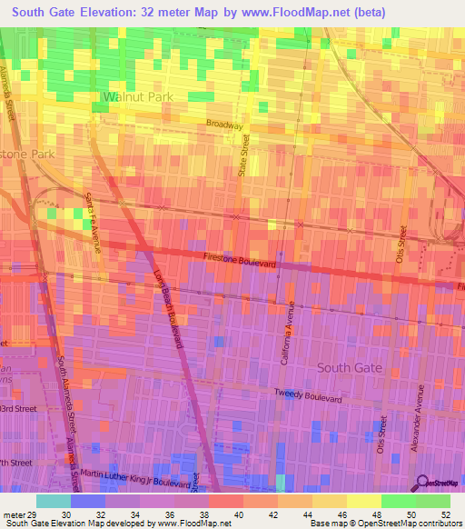 South Gate,US Elevation Map